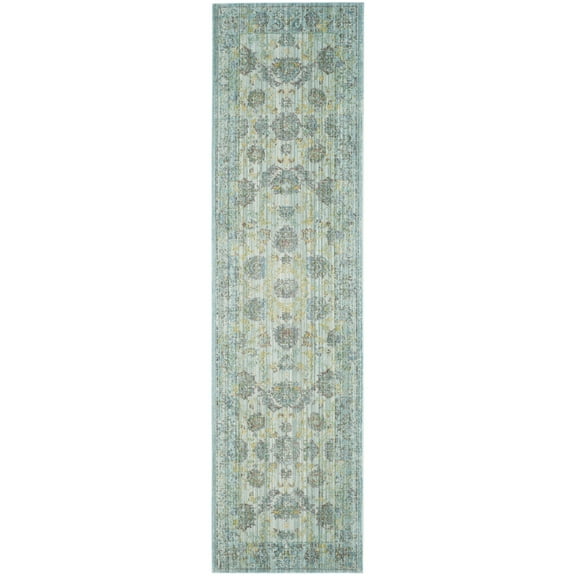 SAFAVIEH Valencia Cionadogh Floral Bordered Runner Rug, Light Blue/Turquoise, 2'3" x 8'