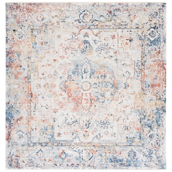 SAFAVIEH Valencia Brooks Distressed Area Rug, Blue/Gold, 6'10" x 6'10" Square