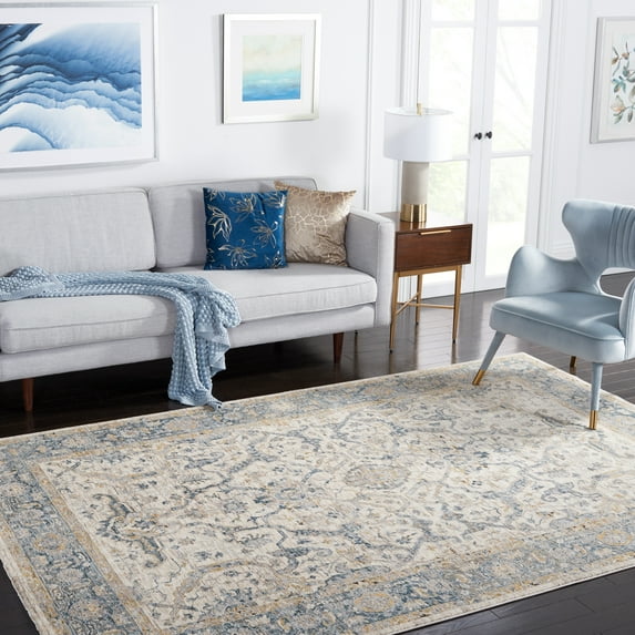 Safavieh Valencia Renae Medallion Polyester Area Rug, Ivory/Blue, 9' x 12'