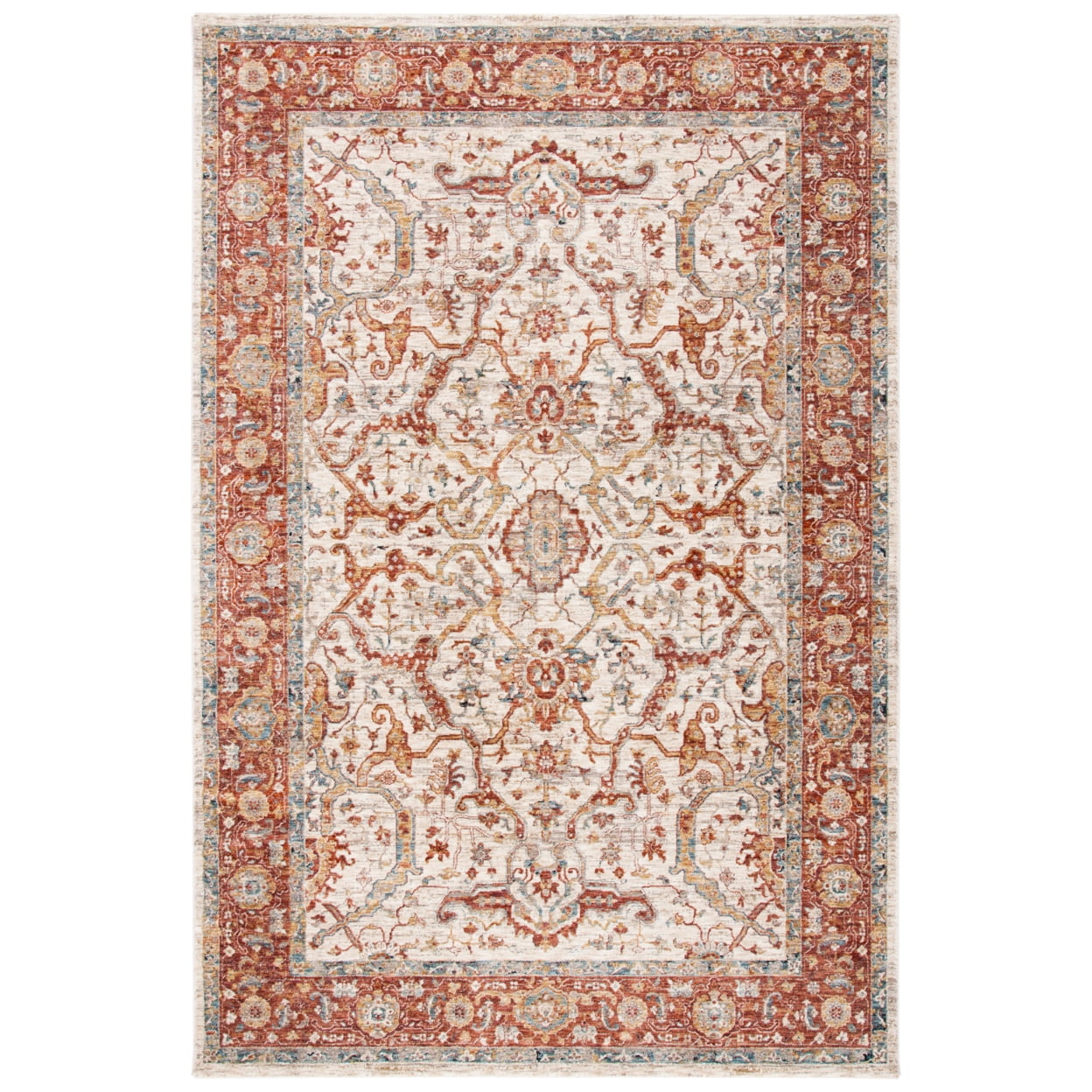 Ivory and Rust Hand-knotted Square Synthetic Area Rug