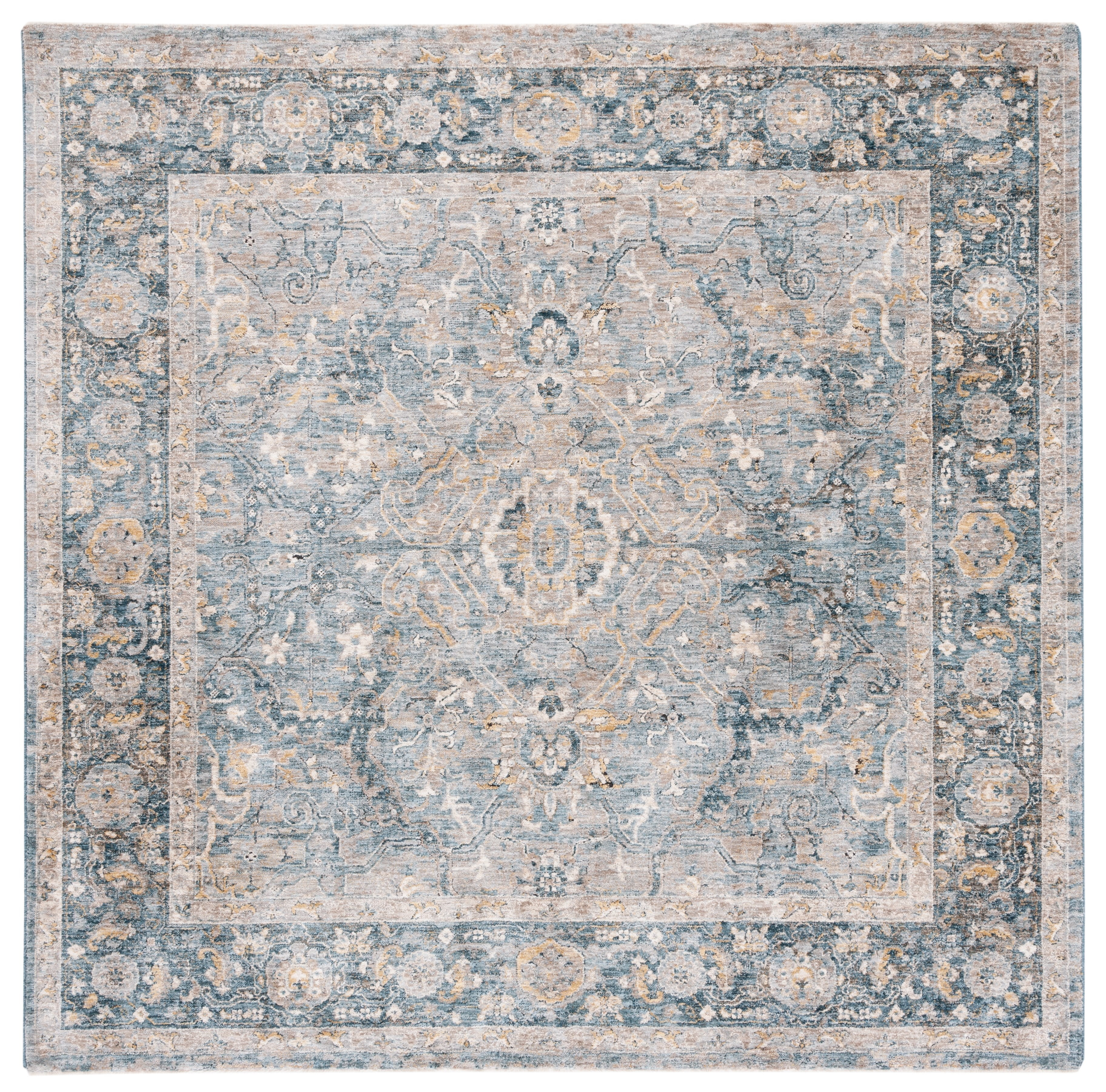 Valencia Light Grey and Blue Hand-knotted Square Rug