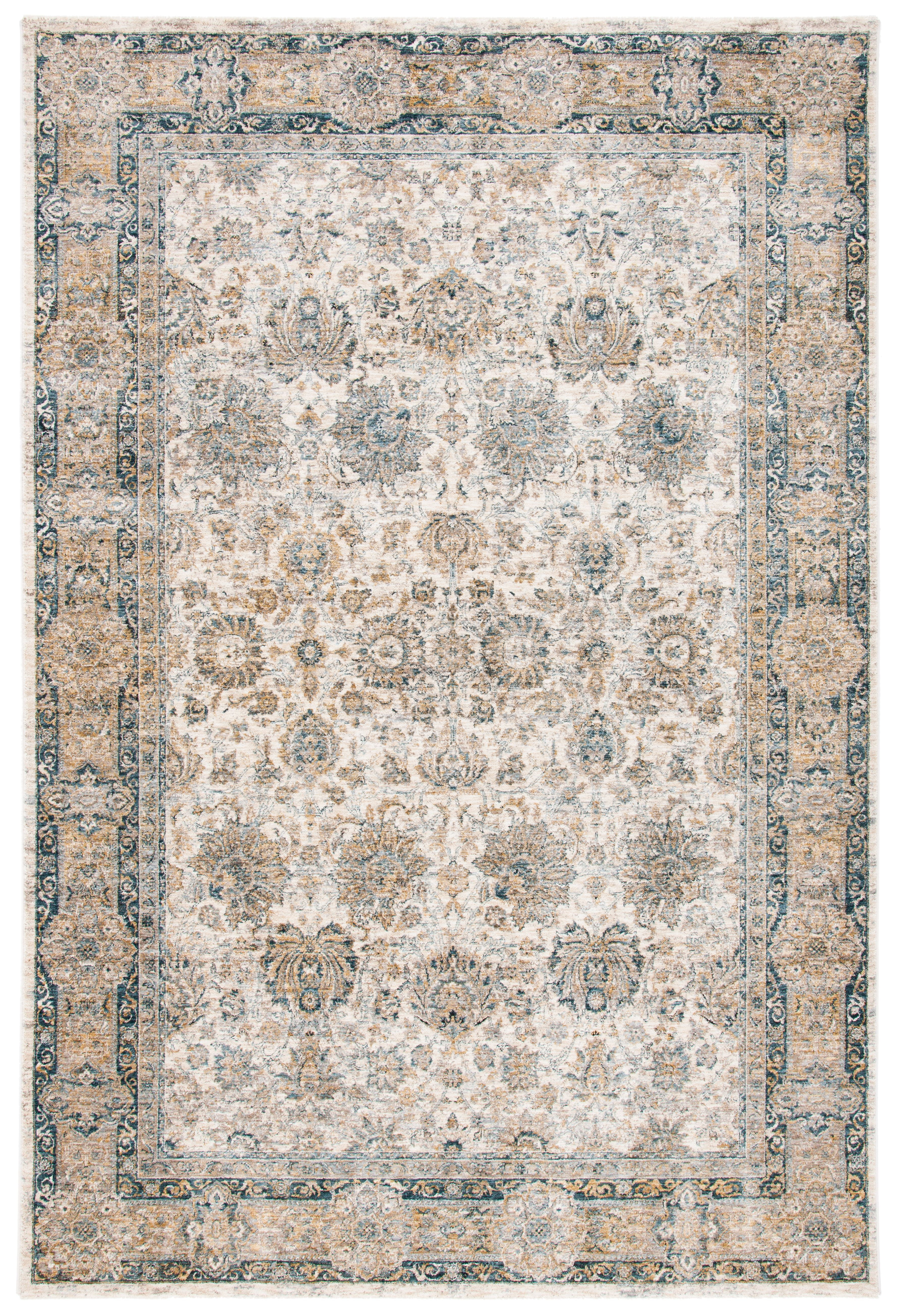 Ivory and Blue Hand-knotted Synthetic Area Rug, 4' x 6'2"