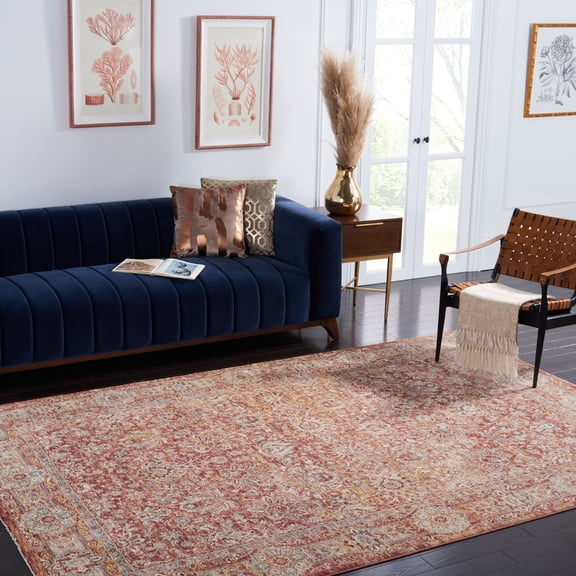 Safavieh Valencia Maria Oriental Polyester Area Rug, Rust/Teal, 8' x 10'