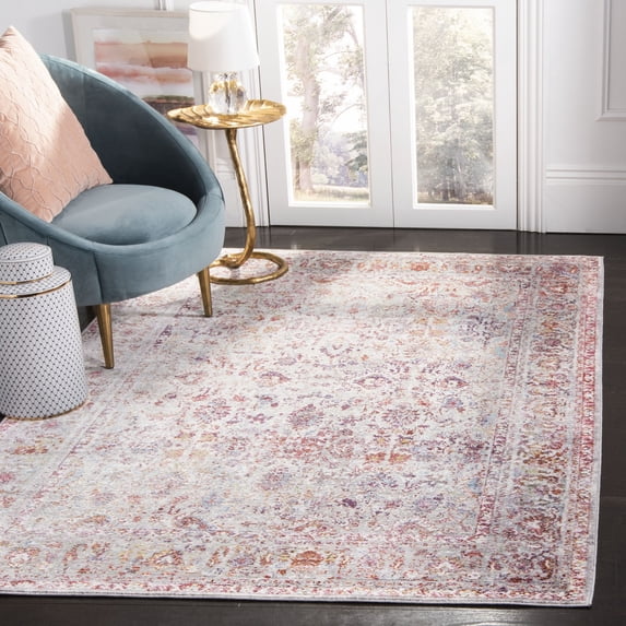 SAFAVIEH Valencia Dafina Distressed Oriental Polyester Area Rug, Grey/Red, 8' x 10'