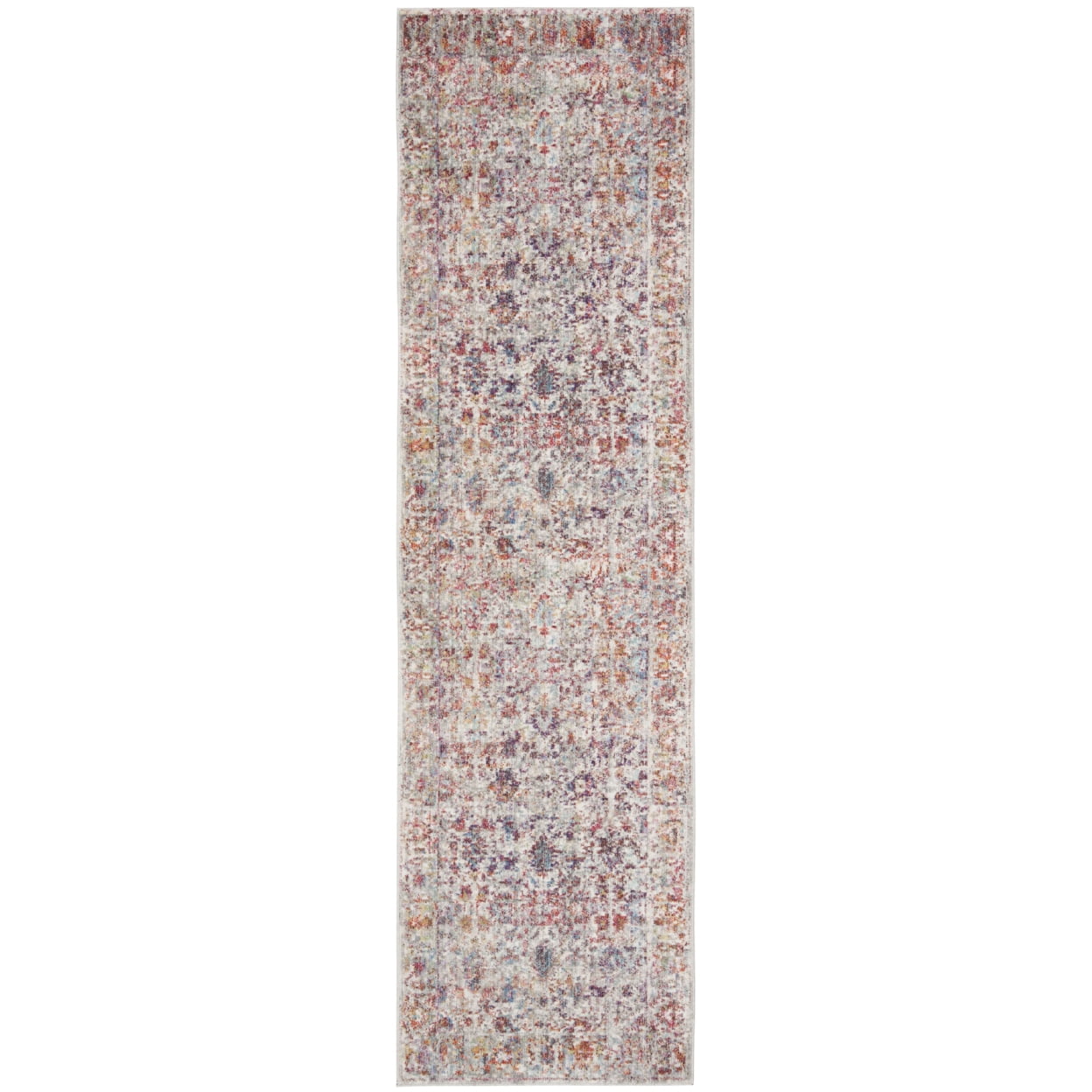 Gray and Red Distressed Oriental Synthetic Runner Rug, 2'3" x 8'