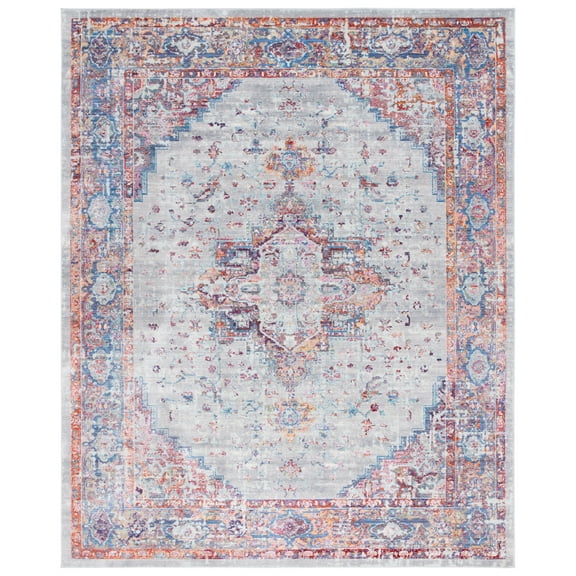 SAFAVIEH Valencia Dayna Oriental Polyester Area Rug, Grey/Multi, 8' x 10'