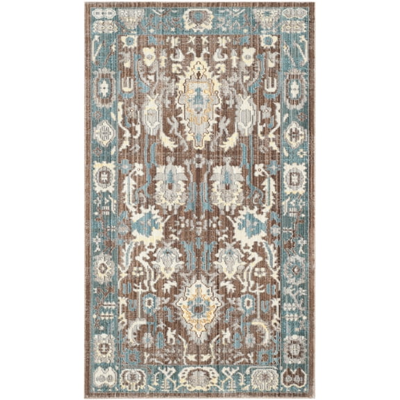 SAFAVIEH Valencia Estelle Oriental Polyester Area Rug, Chocolate/Alpine, 3' x 5'