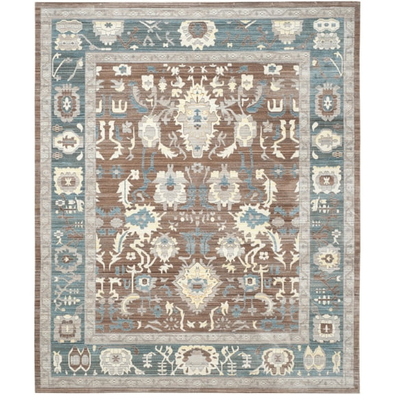 SAFAVIEH Valencia Estelle Floral Bordered Polyester Runner Rug, Chocolate/Alpine, 2'3" x 8'