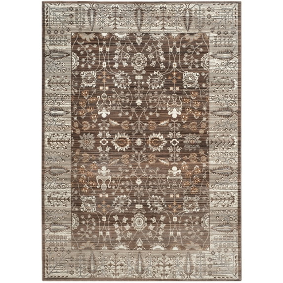 SAFAVIEH Valencia Euanthe Floral Bordered Polyester Area Rug, Brown/Beige, 5' x 8'