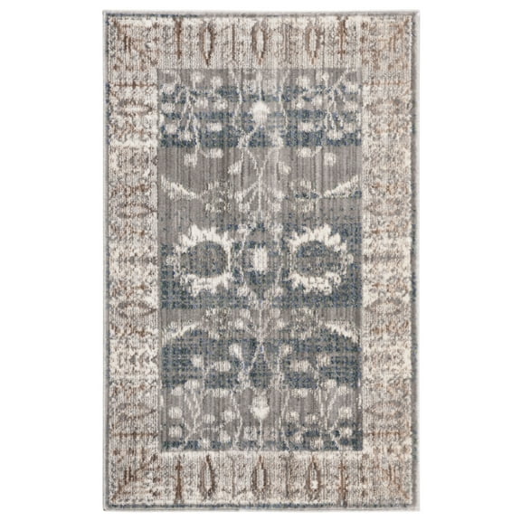 SAFAVIEH Valencia Euanthe Floral Bordered Polyester Area Rug, Dark Grey/Light Grey, 2' x 3'