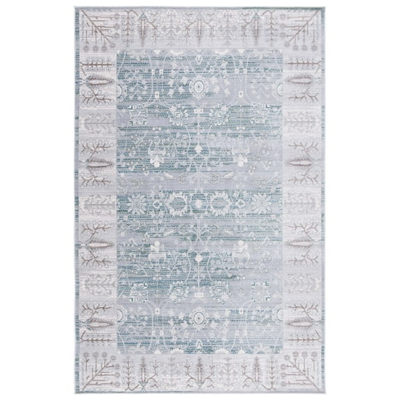 SAFAVIEH Valencia Euanthe Oriental Polyester Area Rug, Grey/Green, 6' x 9'