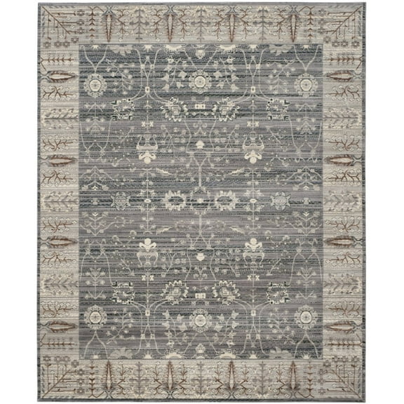 SAFAVIEH Valencia Euanthe Floral Bordered Polyester Area Rug, Dark Grey/Light Grey, 9' x 12'