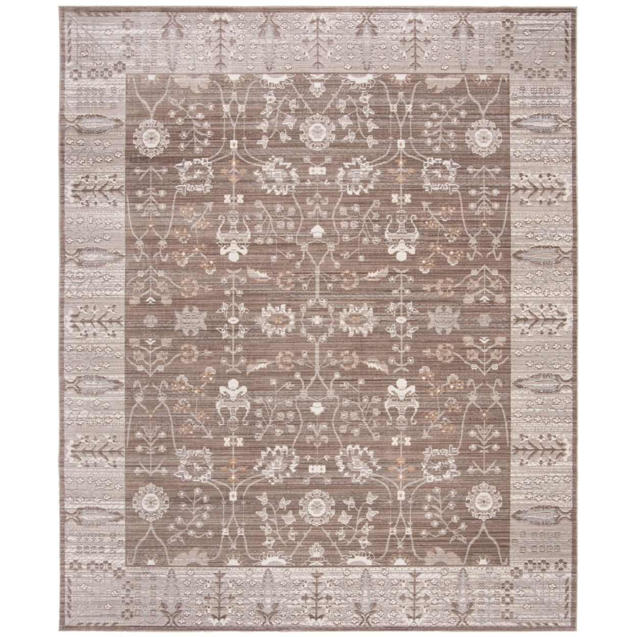SAFAVIEH Valencia Euanthe Floral Bordered Polyester Runner Rug, Brown/Beige, 2'3" x 8'