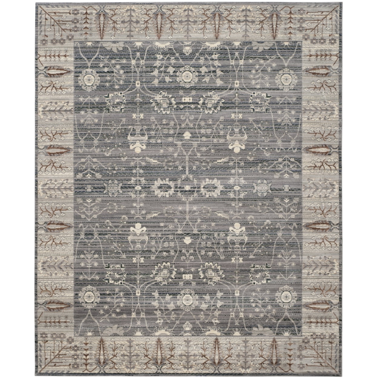 SAFAVIEH Valencia Euanthe Floral Bordered Polyester Runner Rug, Dark Grey/Light Grey, 2'3" x 8'