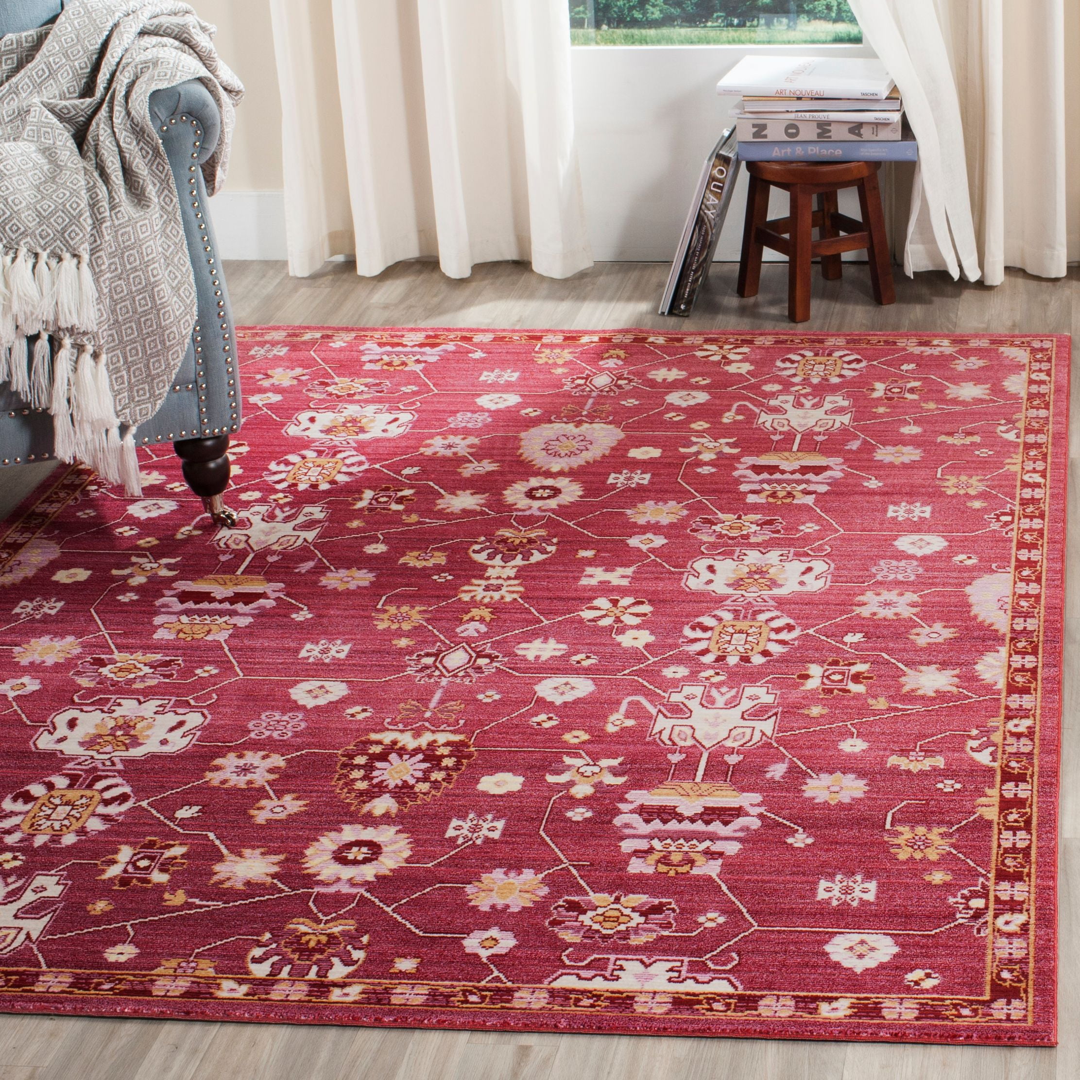 SAFAVIEH Valencia Gemma Abstract Polyester Area Rug, Fuchsia/Multi, 9' x 12'