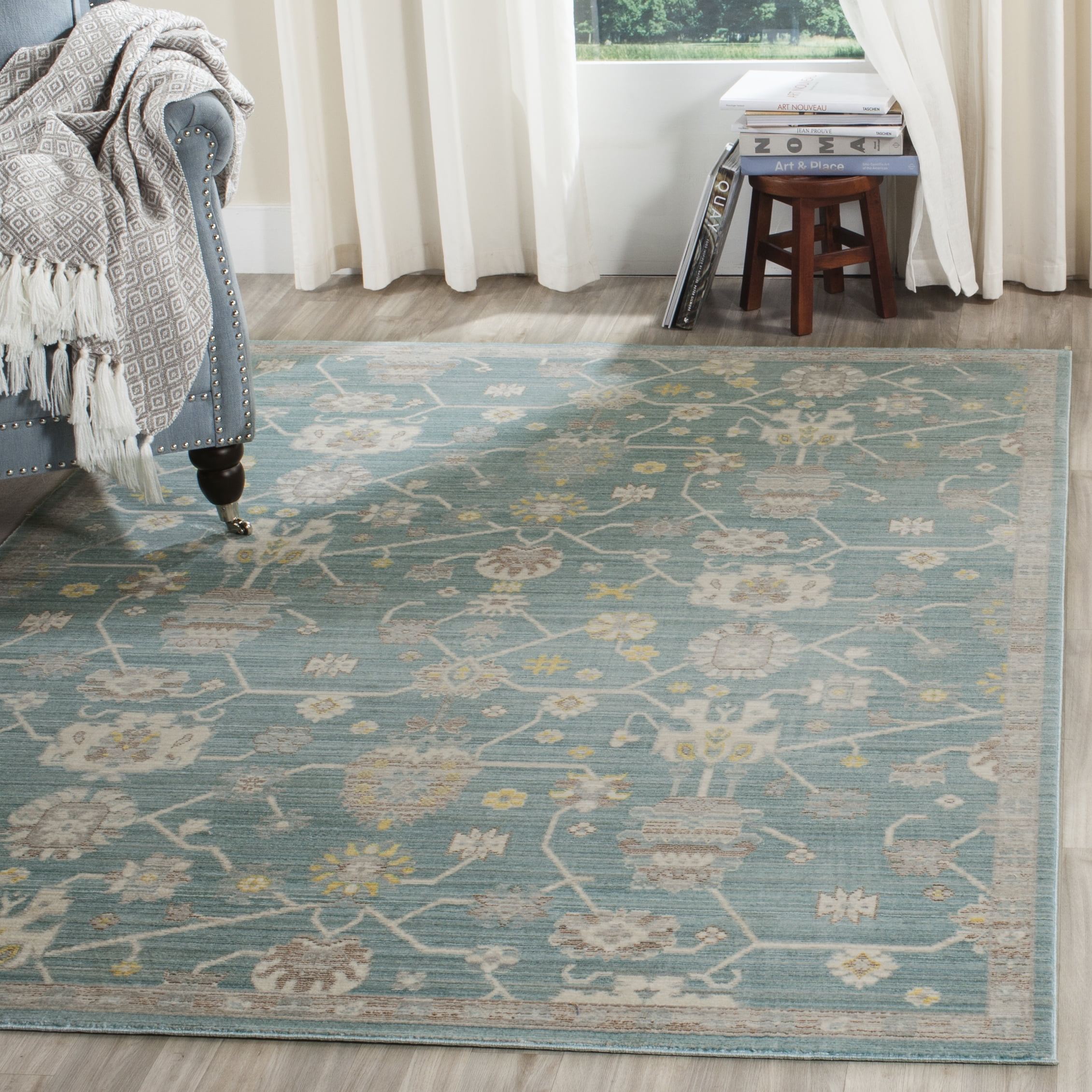 SAFAVIEH Valencia Gemma Abstract Polyester Area Rug, Steel Blue, 6' x 9'