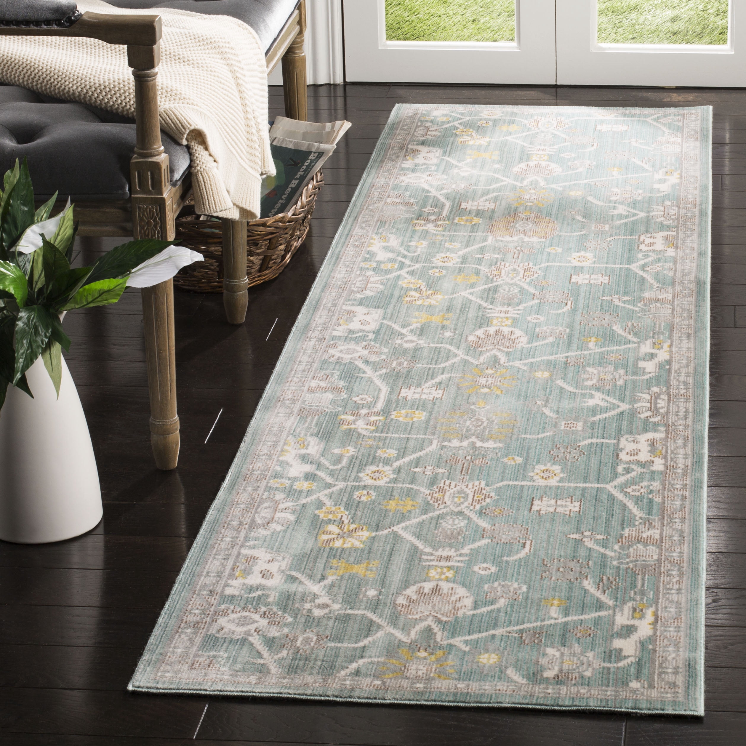 SAFAVIEH Valencia Gemma Abstract Polyester Runner Rug, Steel Blue, 2'3" x 8'