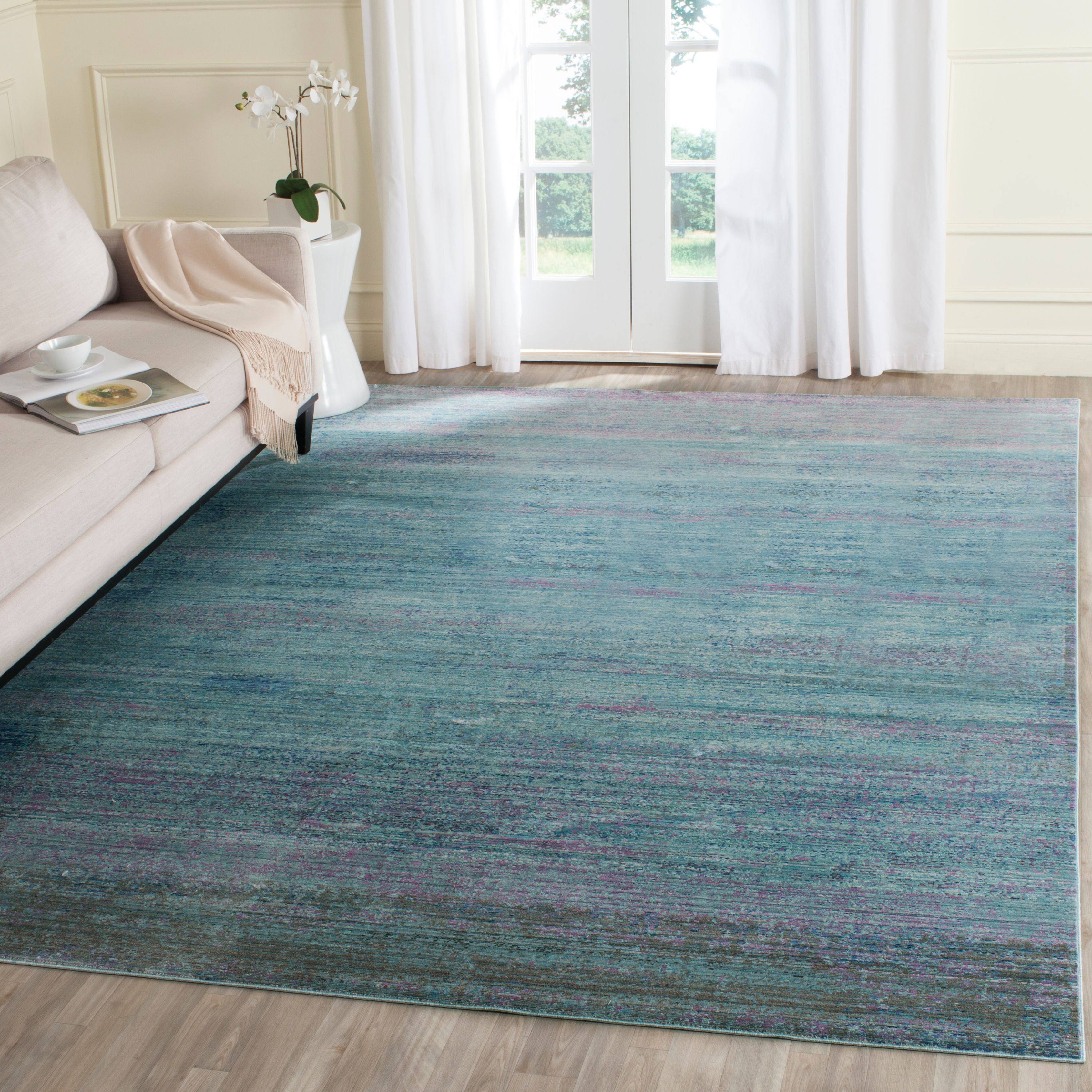 Valencia Turquoise and Multicolor Synthetic Square Area Rug 6'7" x 6'7"