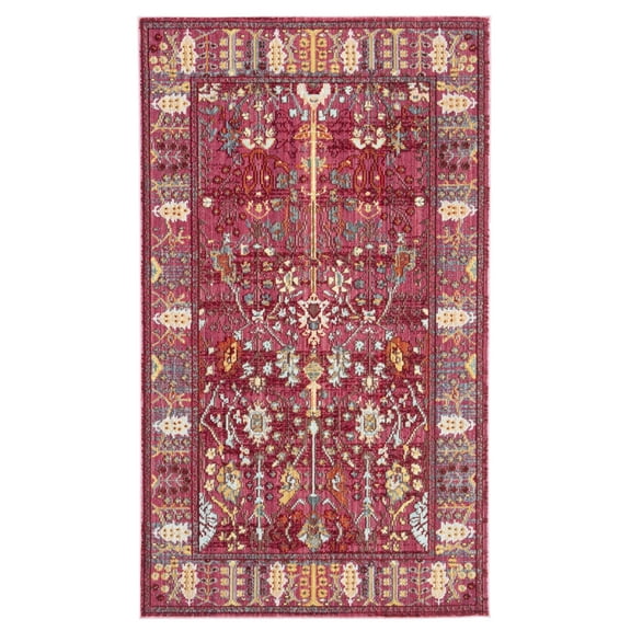 SAFAVIEH Valencia Grigor Traditional Polyester Area Rug, Fuchsia/Multi, 3' x 5'