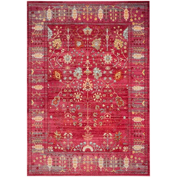 SAFAVIEH Valencia Grigor Traditional Polyester Area Rug, Fuchsia/Multi, 4' x 6'
