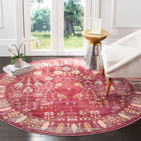 SAFAVIEH Valencia Grigor Traditional Polyester Area Rug, Fuchsia/Multi, 6'7" x 6'7" Round