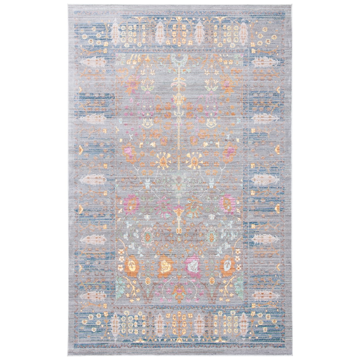 Grey Multi Synthetic Hand-knotted Rectangular Area Rug