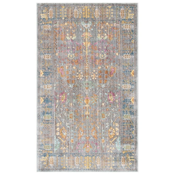 SAFAVIEH Valencia Grigor Traditional Polyester Area Rug, Grey/Multi, 3' x 5'