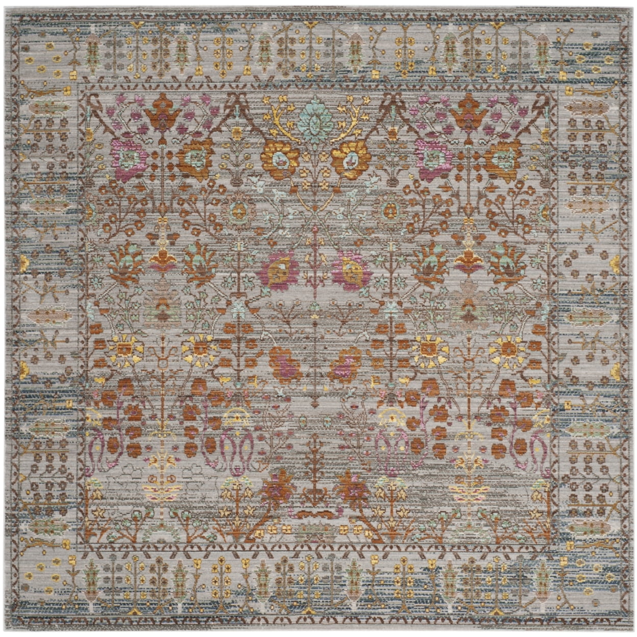 Handmade Square Grey and Multicolor Synthetic Area Rug