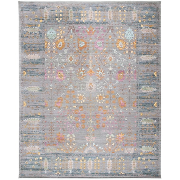 SAFAVIEH Valencia Grigor Traditional Polyester Area Rug, Grey/Multi, 9' x 12'