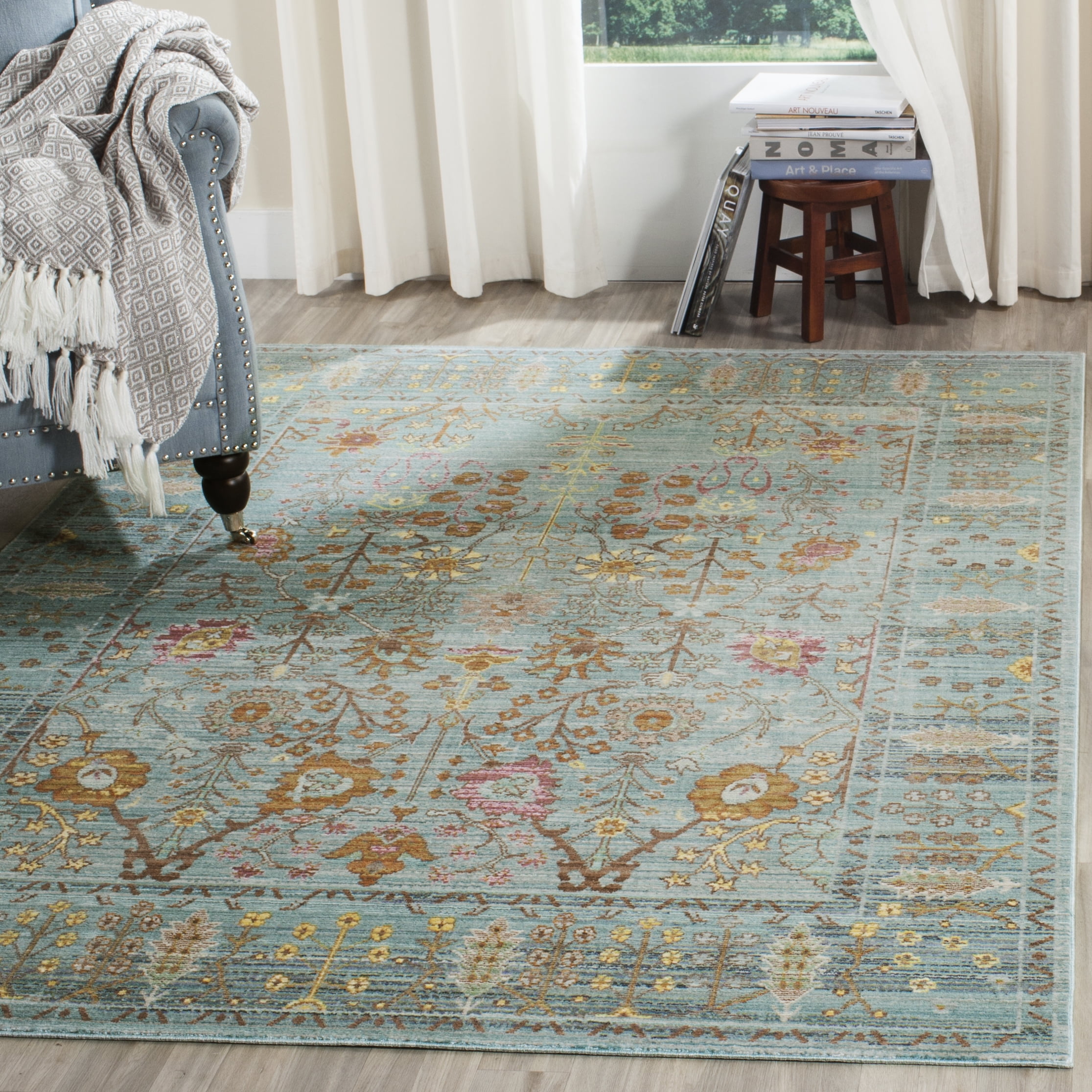 SAFAVIEH Valencia Grigor Traditional Polyester Area Rug, Steel Blue, 5
