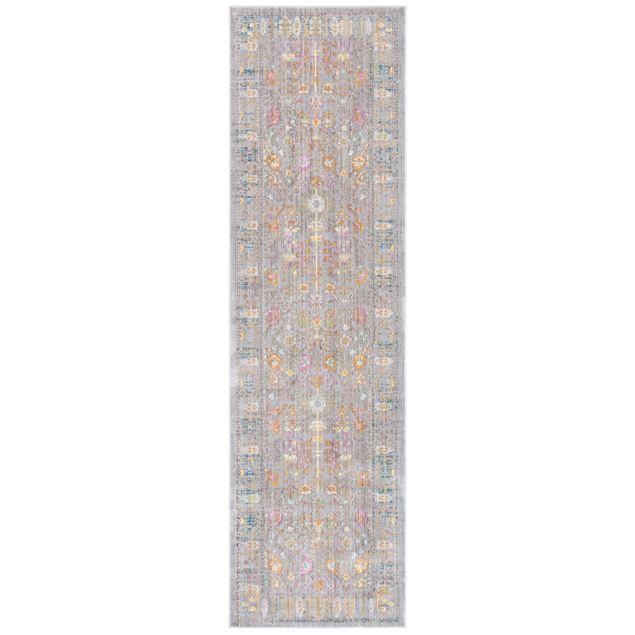 Valencia Grey and Multicolor Synthetic Runner Rug, 2'3" x 12'