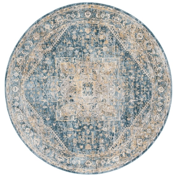 SAFAVIEH Valencia James Oriental Polyester Area Rug, Blue/Gold, 6'4" x 6'4" Round