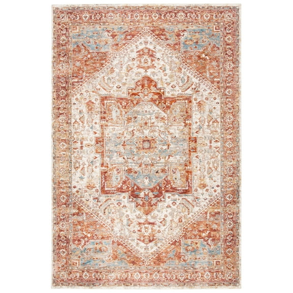 SAFAVIEH Valencia James Oriental Polyester Area Rug, Ivory/Rust, 4' x 6'2"