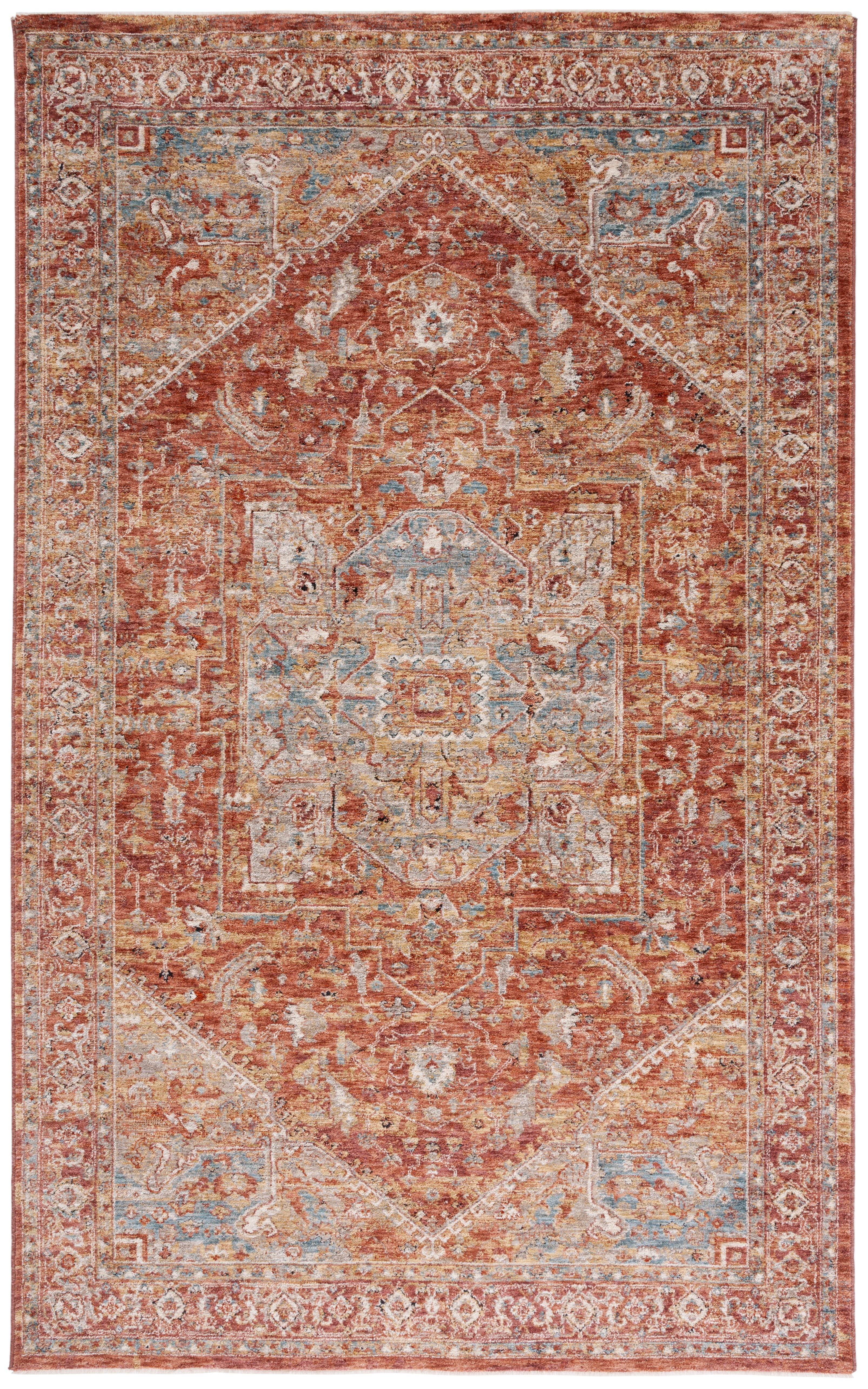 Valencia Rust and Beige Blue Hand-Knotted Synthetic Area Rug 4' x 6'