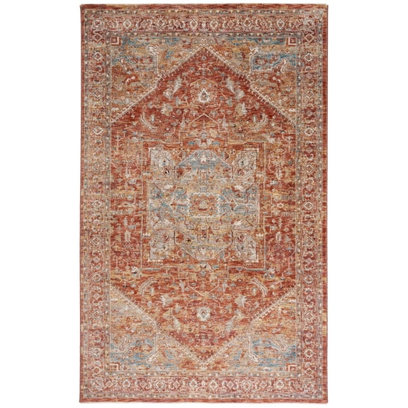 SAFAVIEH Valencia James Oriental Polyester Area Rug, Rust/Beige Blue, 4' x 6'2"