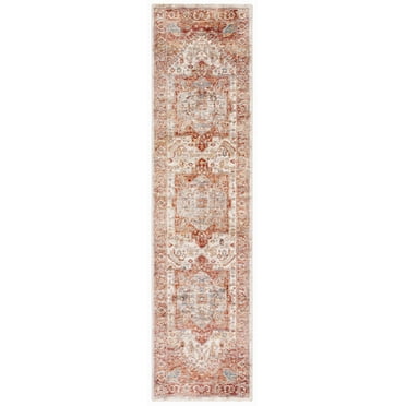 SAFAVIEH Valencia James Oriental Polyester Runner Rug, Ivory/Rust, 2' x 8'