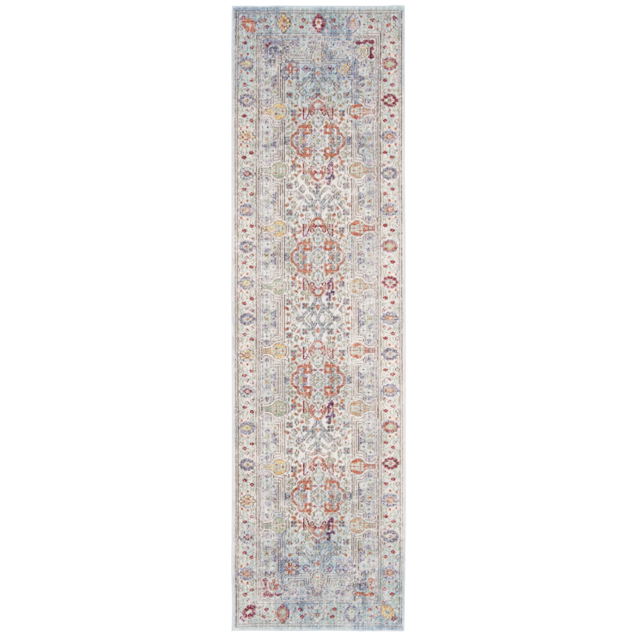 SAFAVIEH Valencia Joyce Bordered Oriental Polyester Runner Rug, Blue/Multi, 2'3" x 8'