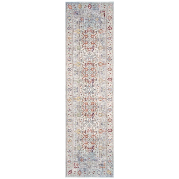 SAFAVIEH Valencia Joyce Bordered Oriental Polyester Runner Rug, Blue/Multi, 2'3" x 8'