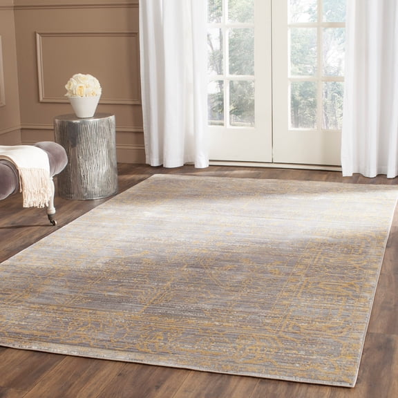 SAFAVIEH Valencia Julian Overdyed Polyester Area Rug, Grey/Gold, 6'7" x 6'7" Square