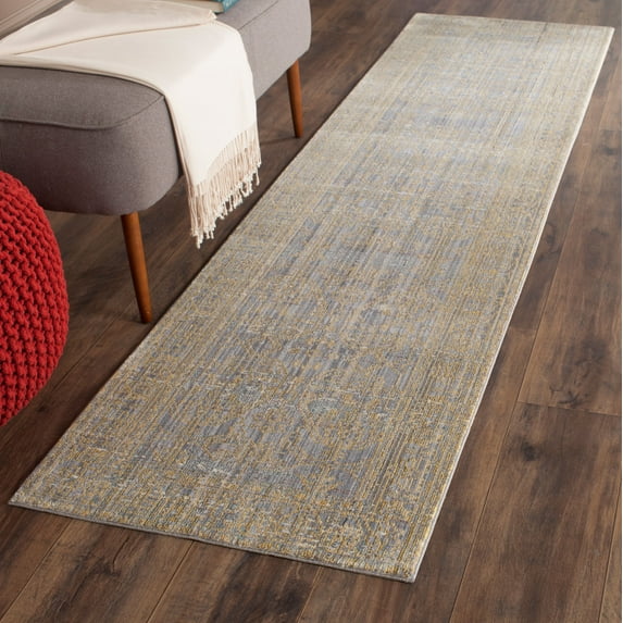 SAFAVIEH Valencia Julian Overdyed Polyester Runner Rug, Grey/Gold, 2'3" x 12'