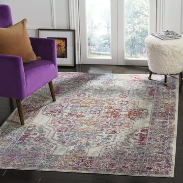SAFAVIEH Valencia Keighley Floral Bordered Polyester Area Rug, Ivory/Red, 4' x 5'7"