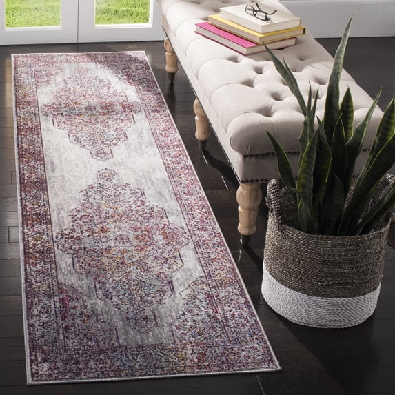 SAFAVIEH Valencia Keighley Floral Bordered Polyester Runner Rug, Ivory/Red, 2'3" x 8'