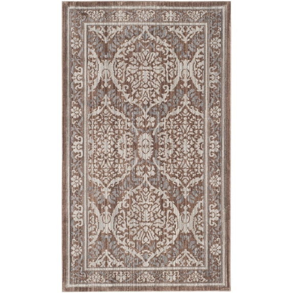 SAFAVIEH Valencia Lacklan Damask Polyester Area Rug, Grey/Brown, 3' x 5'