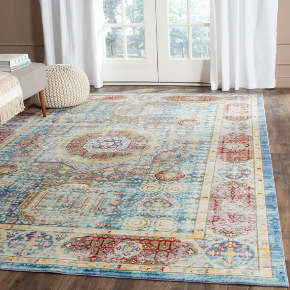 SAFAVIEH Valencia Makayla Overdyed Polyester Area Rug, Blue/Multi, 10' x 14'