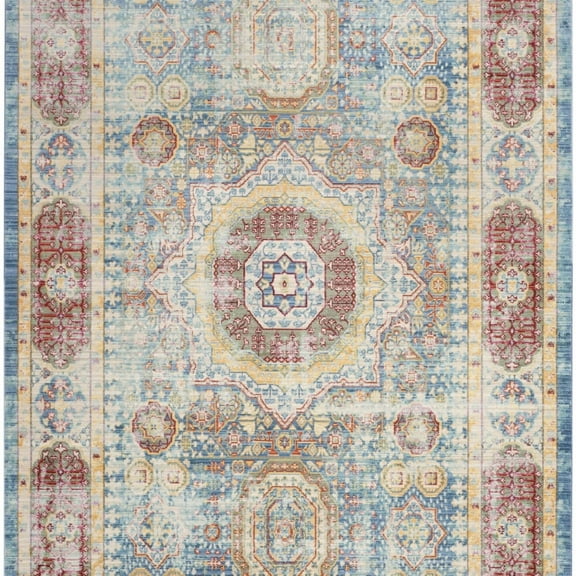 SAFAVIEH Valencia Makayla Overdyed Polyester Area Rug, Blue/Multi, 6' x 9'