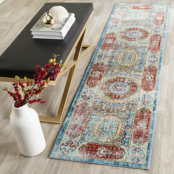 SAFAVIEH Valencia Makayla Overdyed Polyester Runner Rug, Blue/Multi, 2'3" x 10'