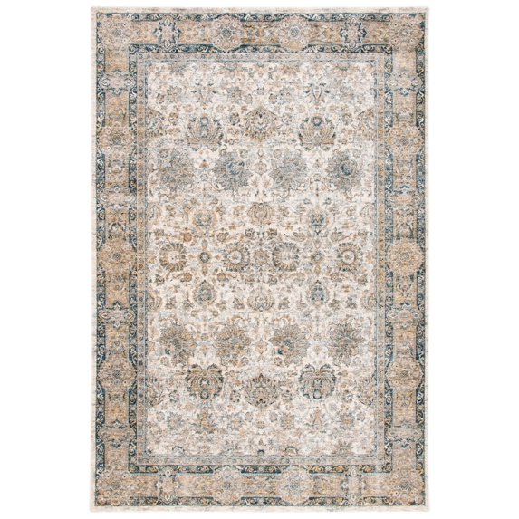SAFAVIEH Valencia Maria Oriental Polyester Area Rug, Ivory/Blue, 4' x 6'2"
