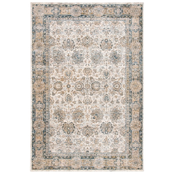 SAFAVIEH Valencia Maria Oriental Polyester Area Rug, Ivory/Blue, 5' x 8'