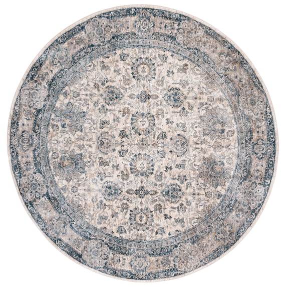 SAFAVIEH Valencia Maria Oriental Polyester Area Rug, Ivory/Blue, 6'4" x 6'4" Round