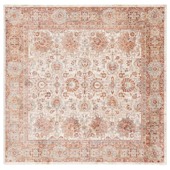 SAFAVIEH Valencia Maria Oriental Polyester Area Rug, Ivory/Rust, 6'4" x 6'4" Square